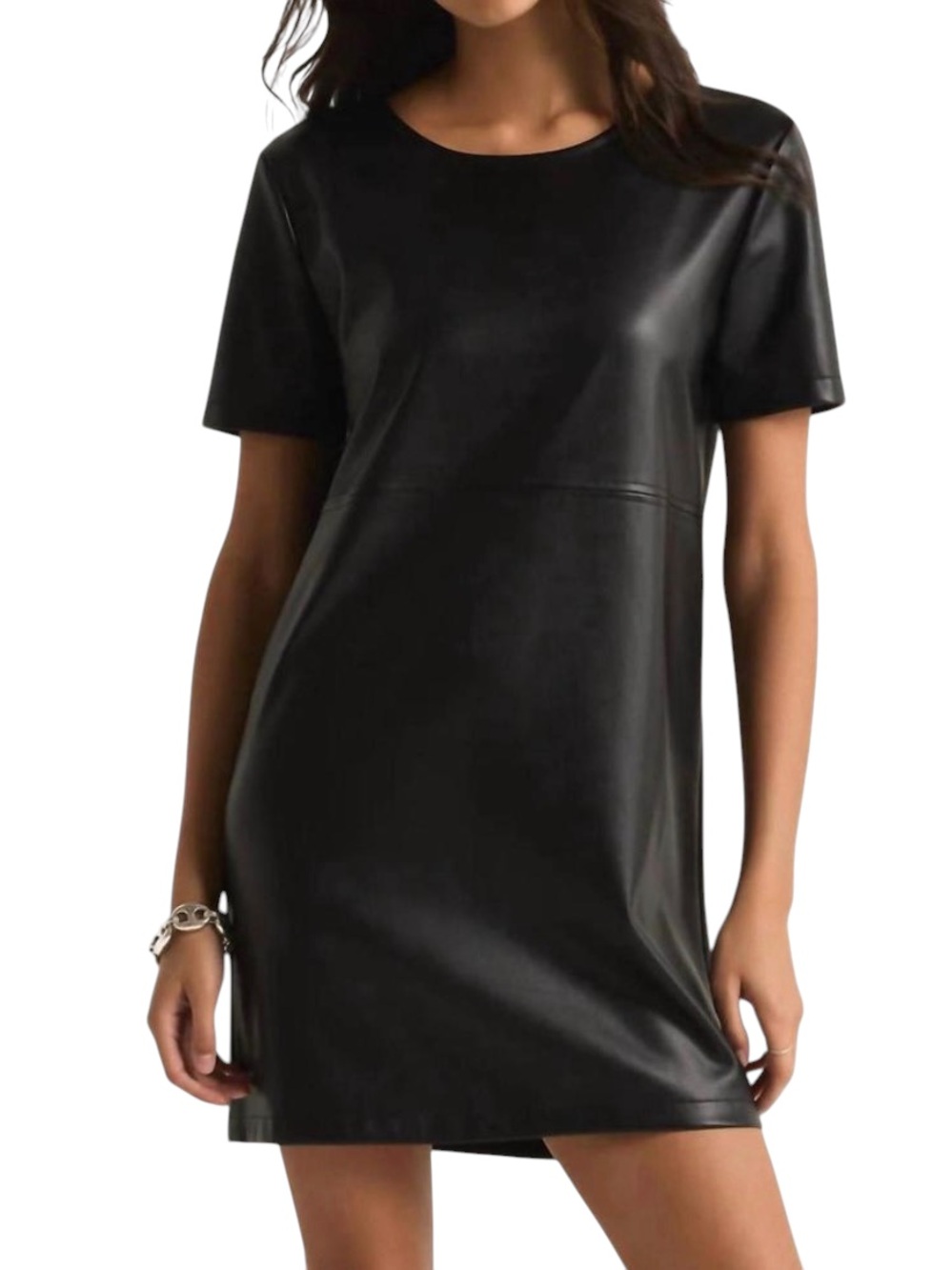 Z Supply Edgy London Faux Leather Short Sleeve Mini Shift Dress Black XS NWT